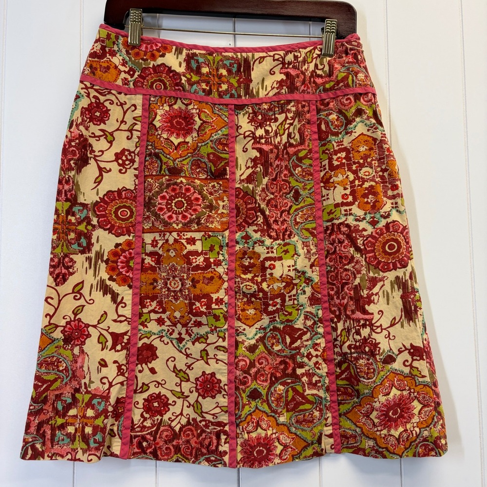 Bandolino Boho Floral Paisley A-Line Skirt Women Size 12 Festival Cottage Chic